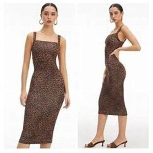 GOOD AMERICAN SEPIA LEOPARD MIDI DRESS SIZE 1 (SMALL) STRETCH